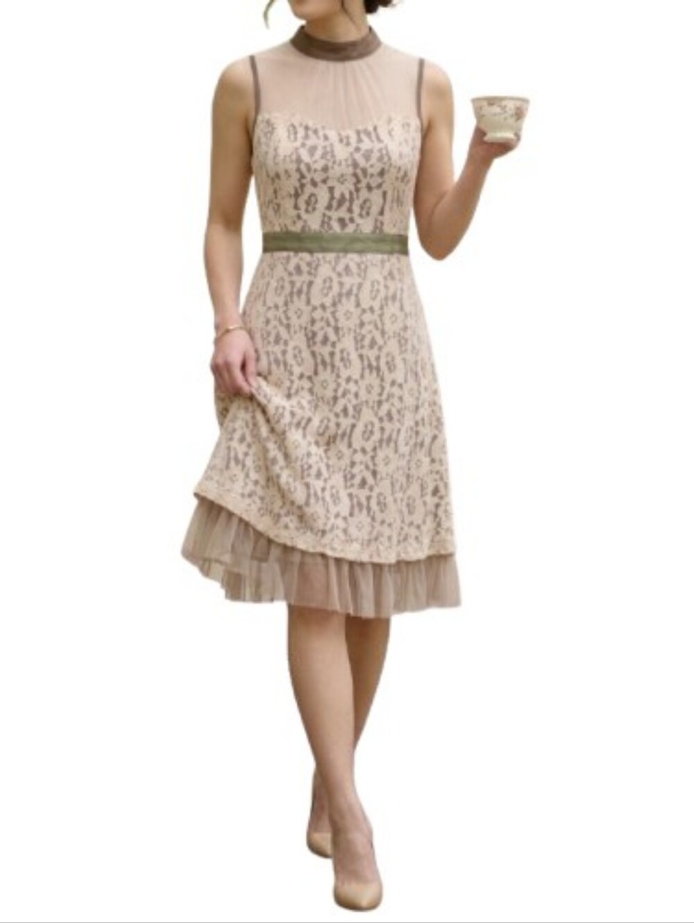 Altar'd State Cream Lace Dress Mockneck Mesh Tulle Sleeveless Cocktail